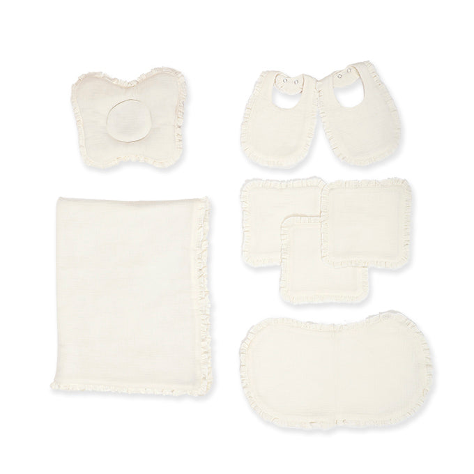 Crinkled Muslin New Born Set - Cream White