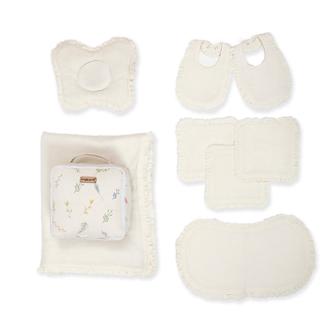 Crinkled Muslin New Born Set - Cream White