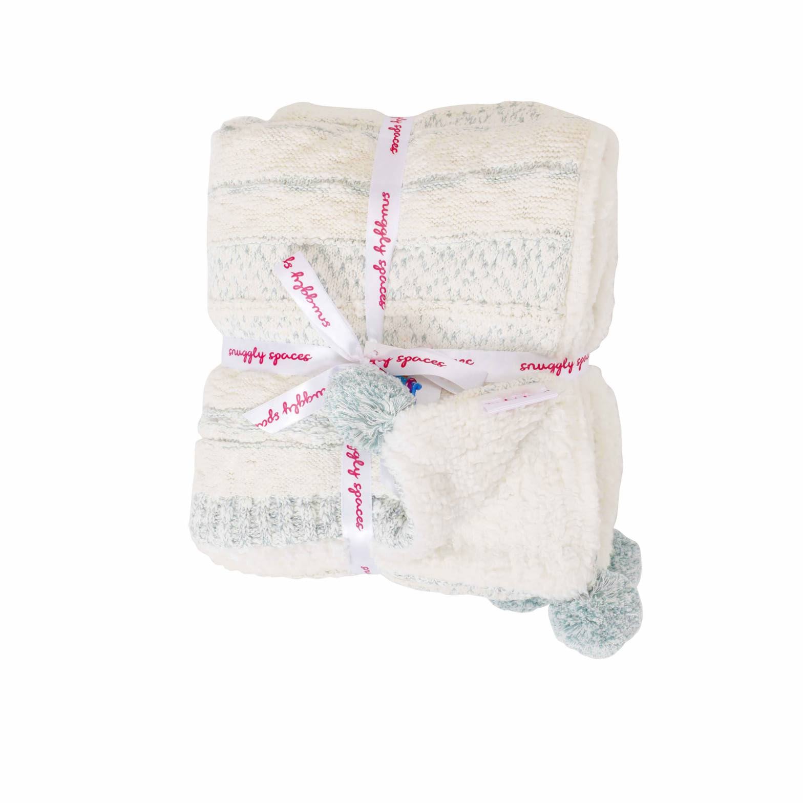 Snuggly Winter Knitted Blanket with Sherpa - White Sage
