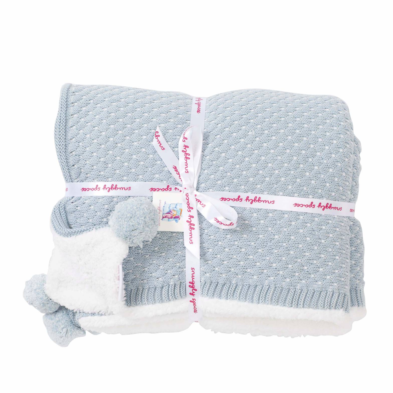 Snuggly Kids Winter Knitted Blanket with Sherpa - Sky Blue