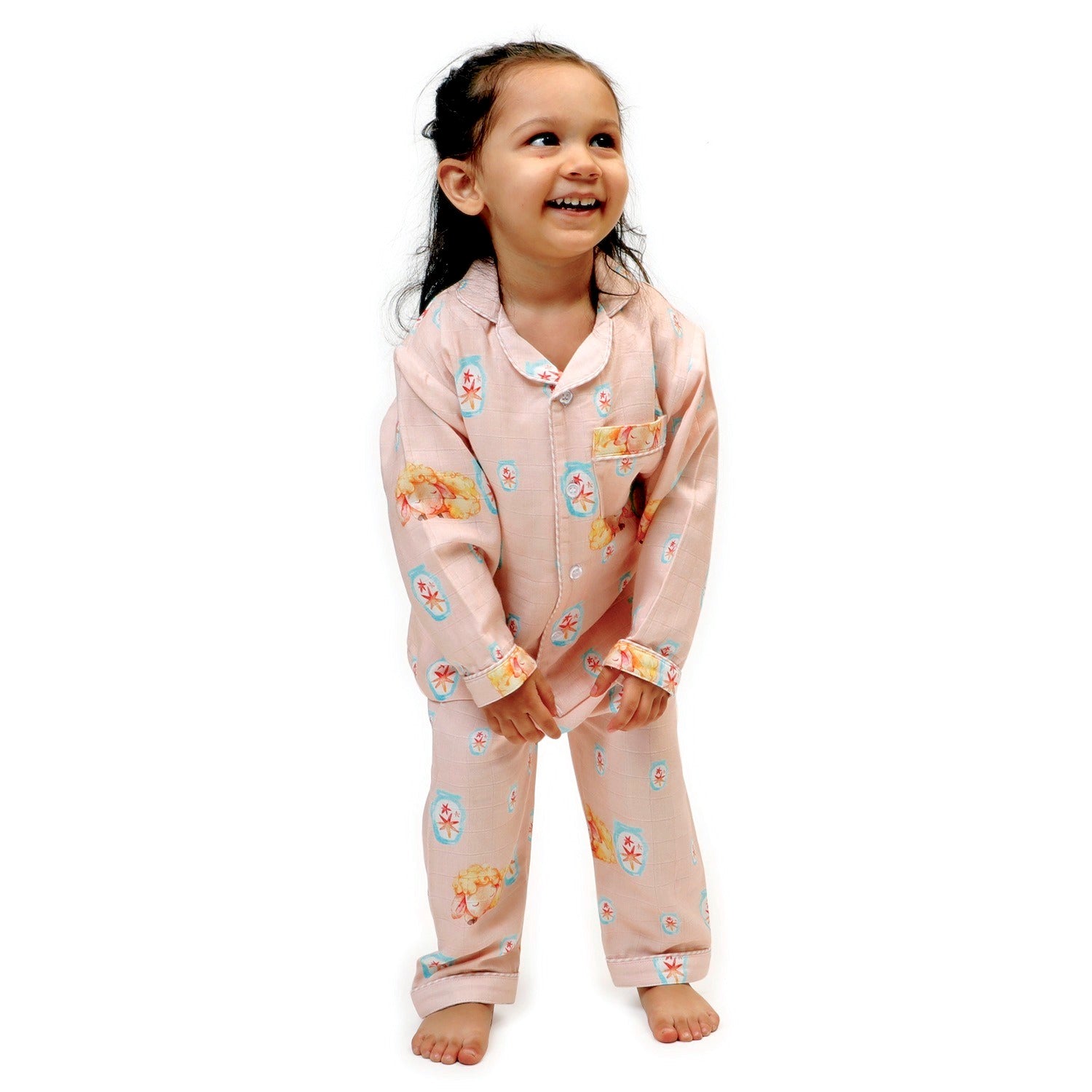 Fluffy the Sheep (Pink) - Bamboo Muslin Night Suit Set