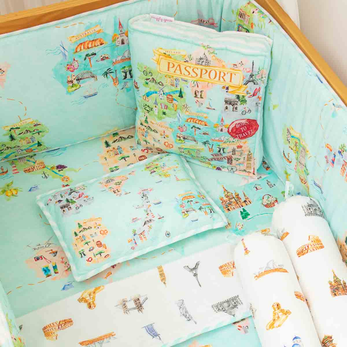 Born To Travel - Cot Bedding Set with Bumper