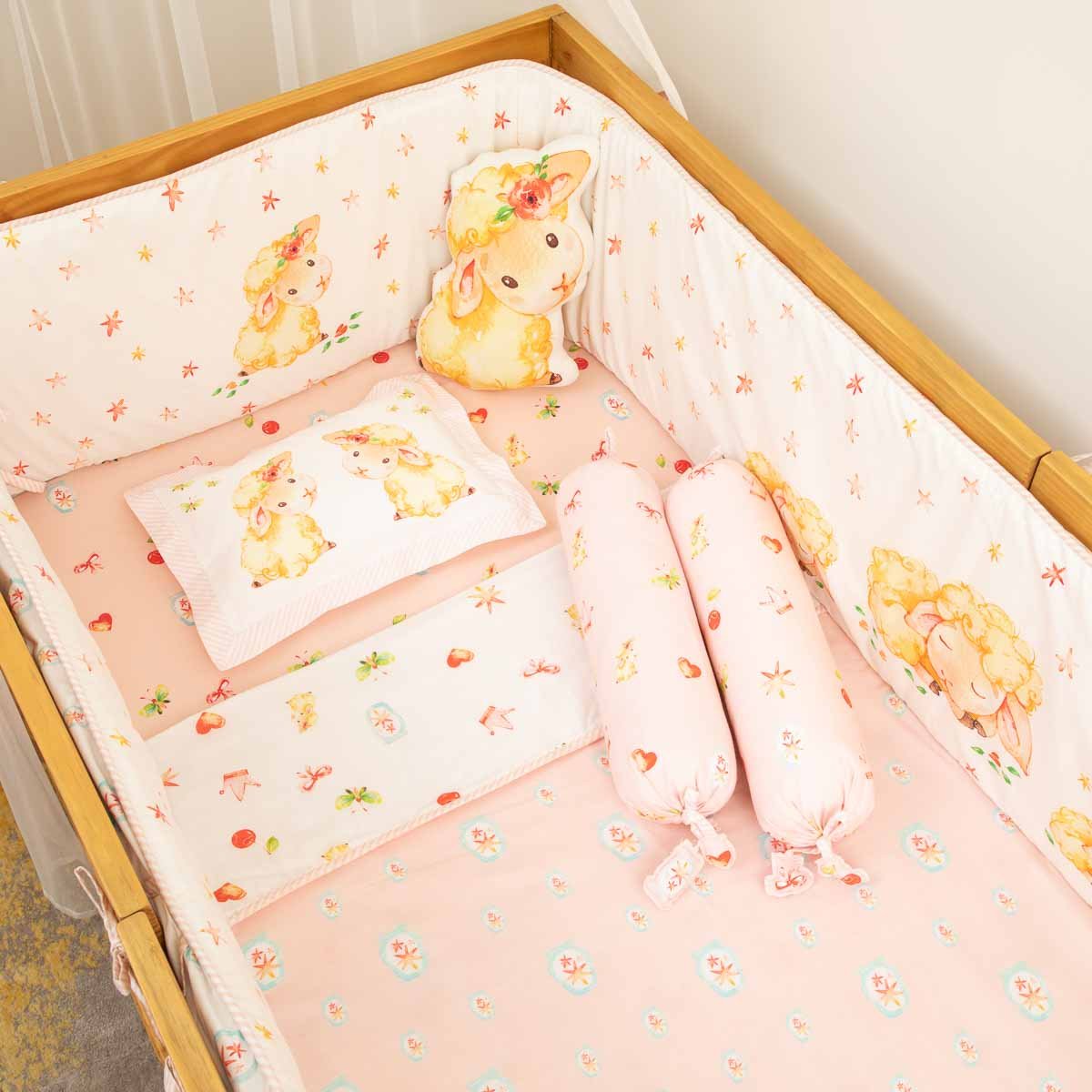 Fluffy the Sheep - Cot Bedding Set with Bumper - Pink