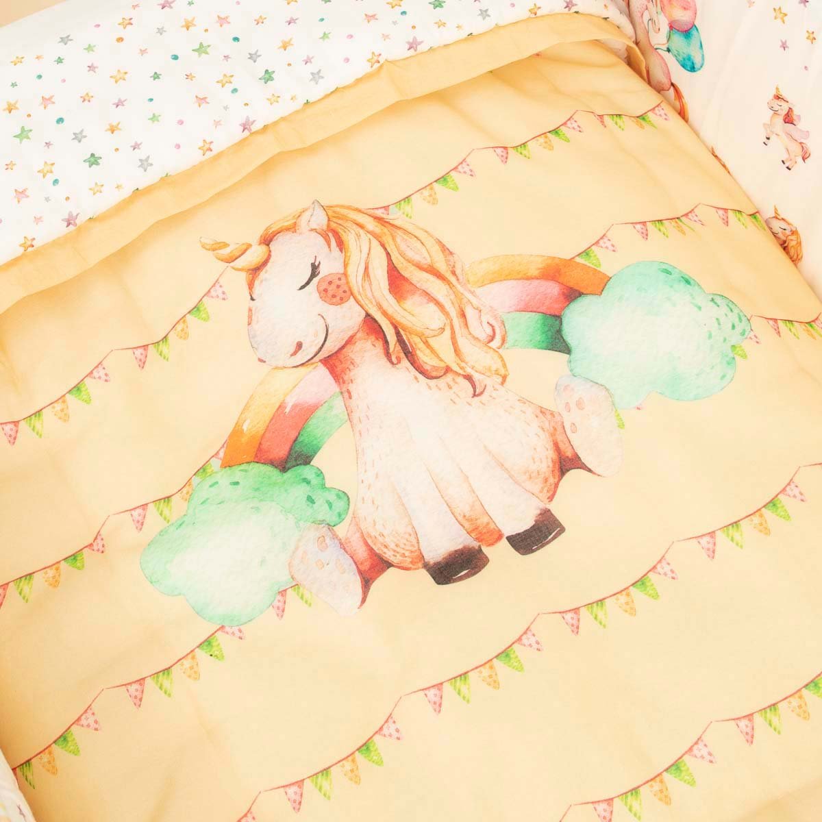 Miss Bella the Unicorn - Cot Bedding Set - Peach