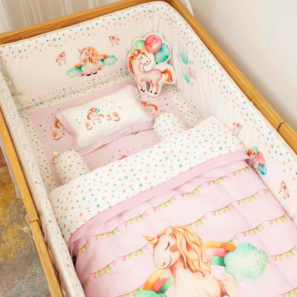 Miss Bella the Unicorn - Cot Bedding Set with Bumper - Purple