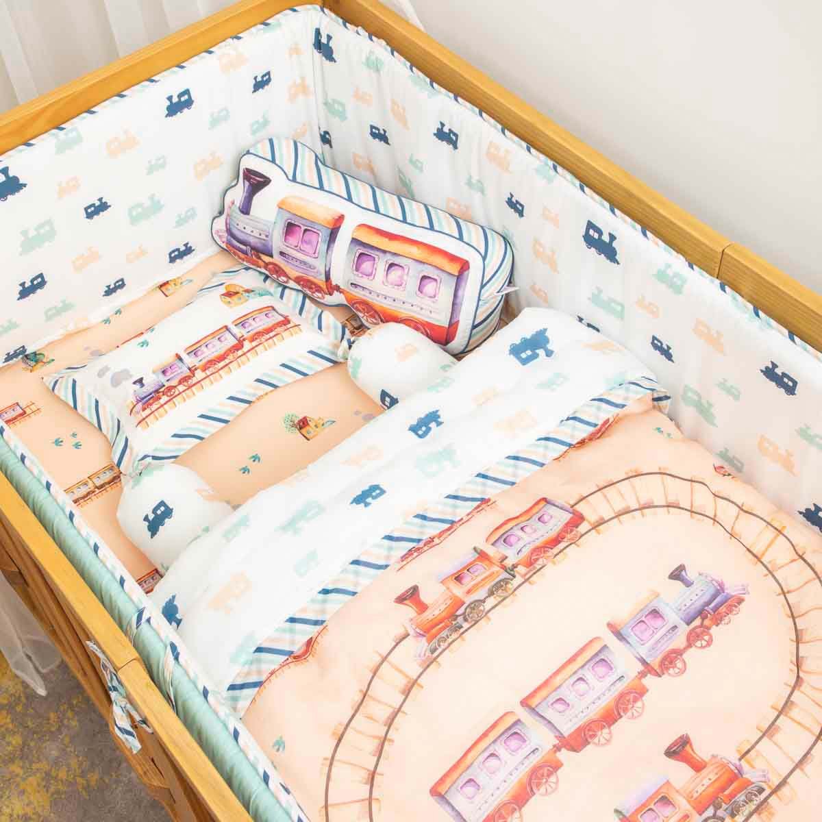 Ollie The Train - Cot Bedding Set with Bumper - Peach