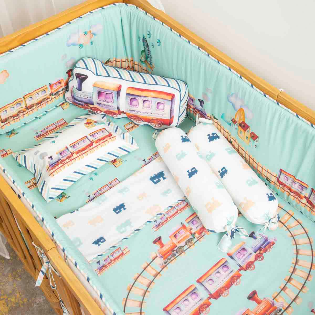 Ollie The Train - Cot Bedding Set with Bumper - Nevada Sky Blue