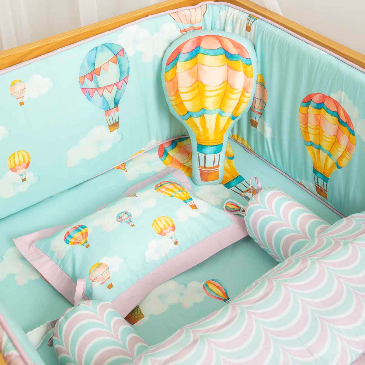 Cappadocia Hot Air Balloons Cot Bedding Set Mint Green