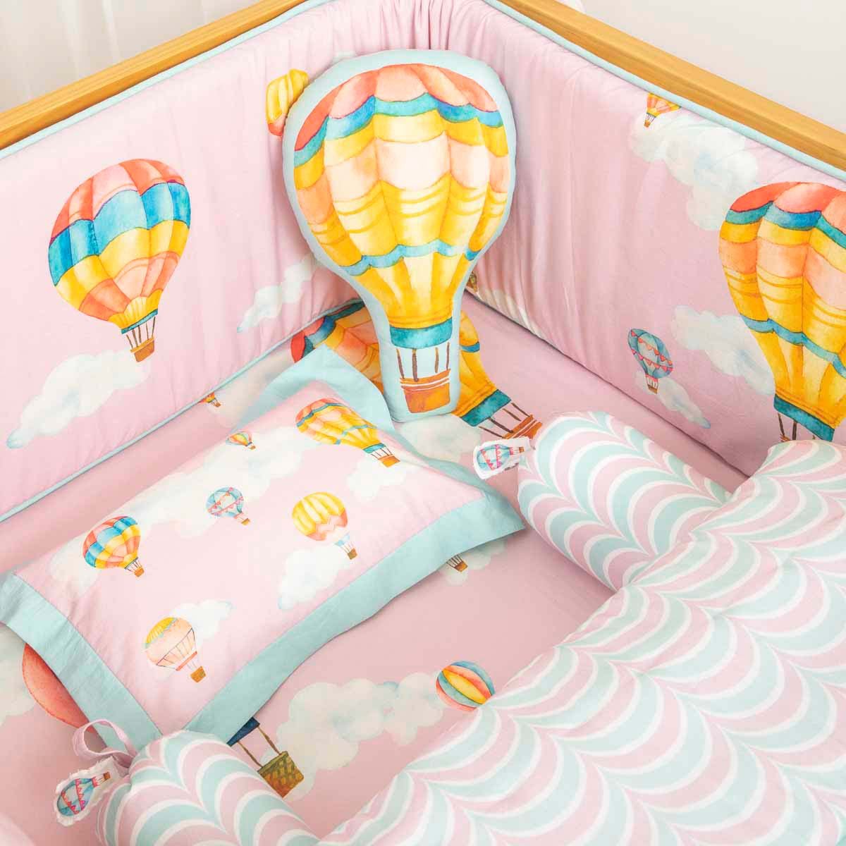 Cappadocia Hot Air Balloons - Cot Bedding Set - Blush Pink