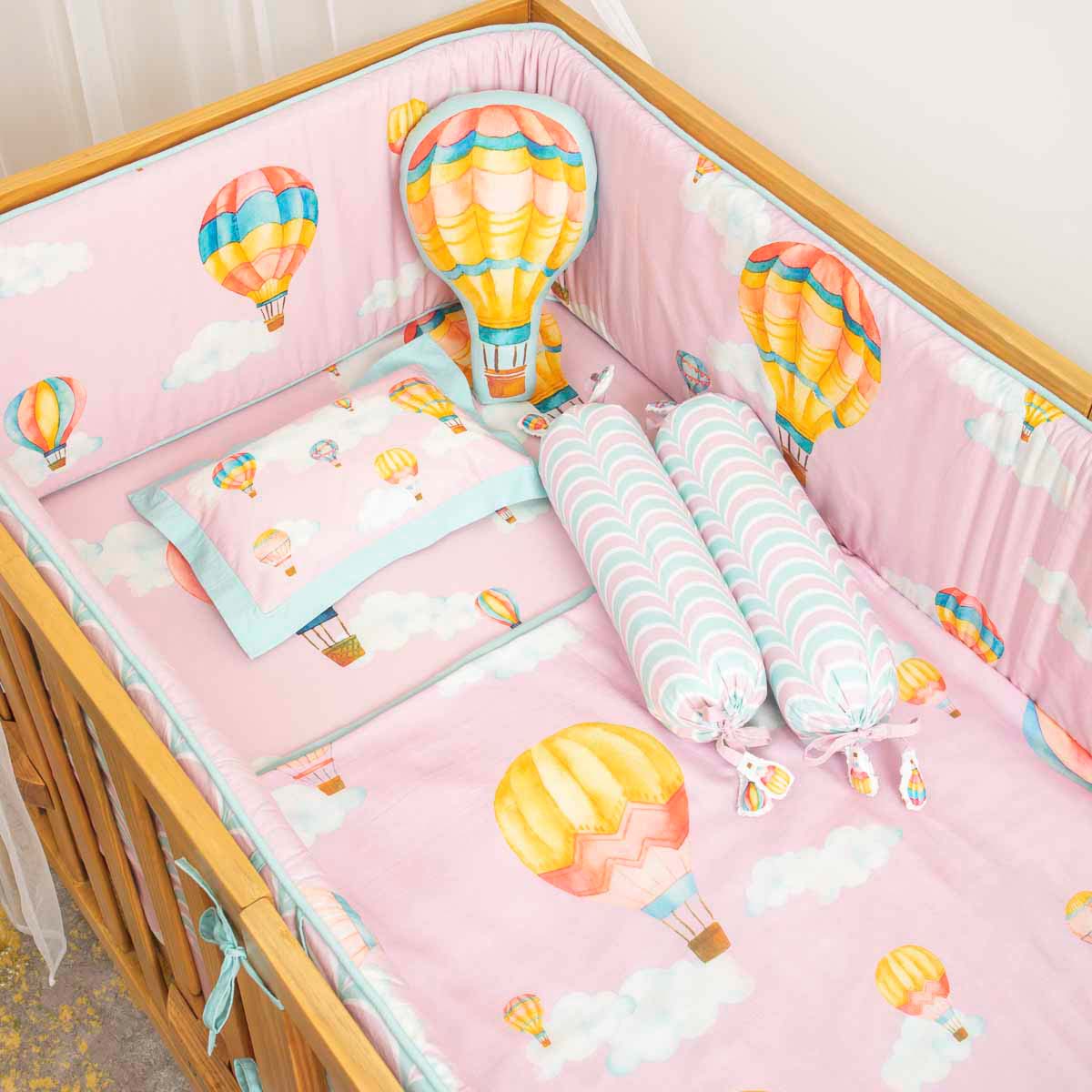 Cappadocia Hot Air Balloons - Cot Bedding Set - Blush Pink