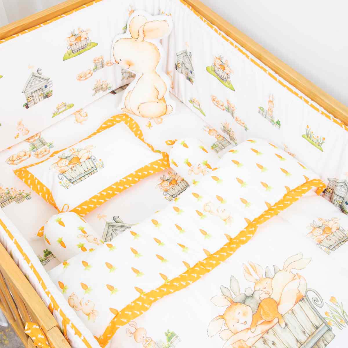 Mr. Marshmallow the Bunny - Cot Bedding Set with Bumper