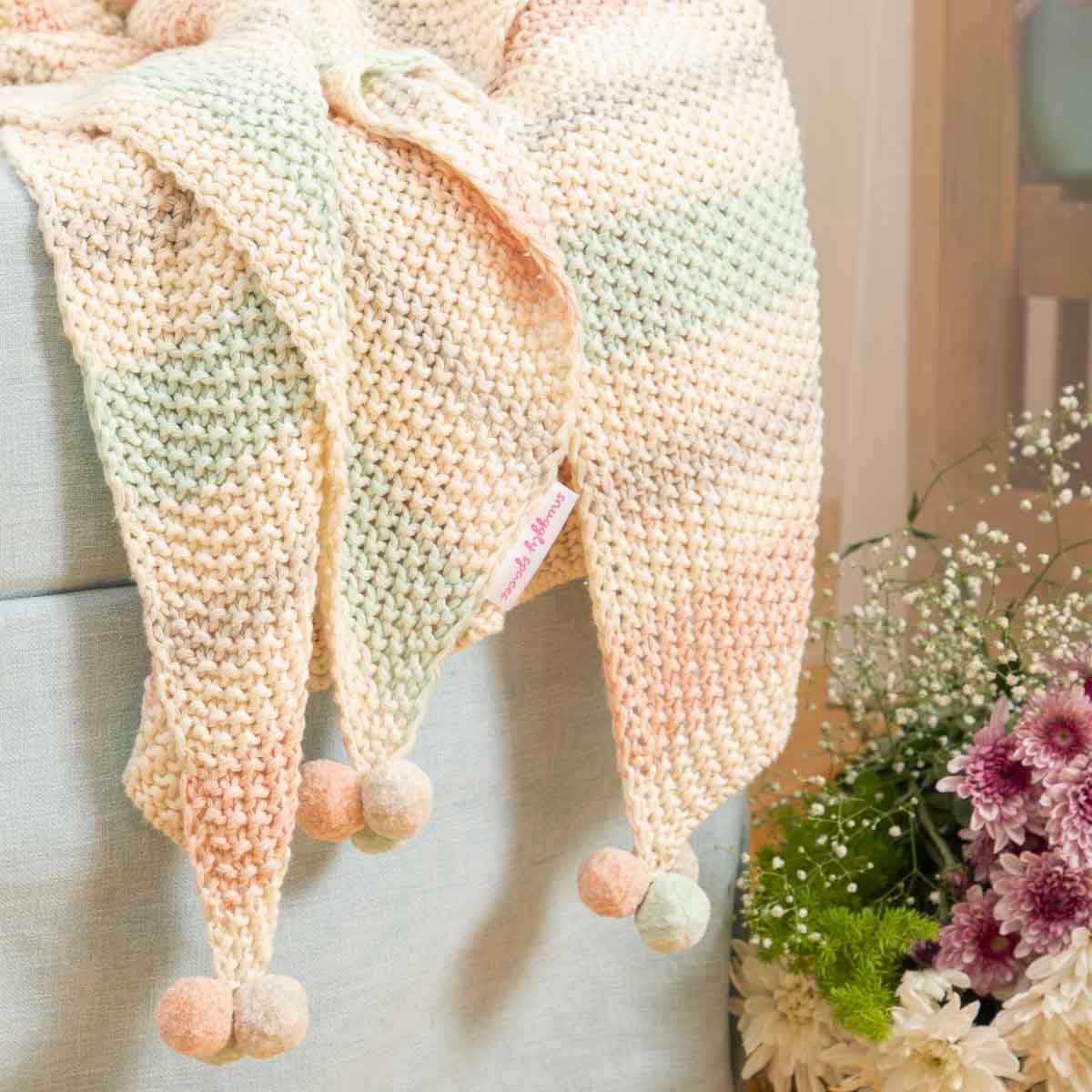 Snuggly Knitted Blanket - Pastel Stripes